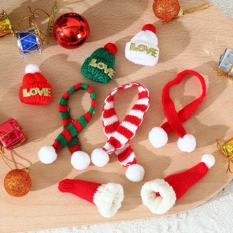 10PCS/set Mini Knit Hat Mini Christmas Scarf Set Knitting Craft Doll Hats DIY Jewelry Making Hair Decoration Accessories Crafts
