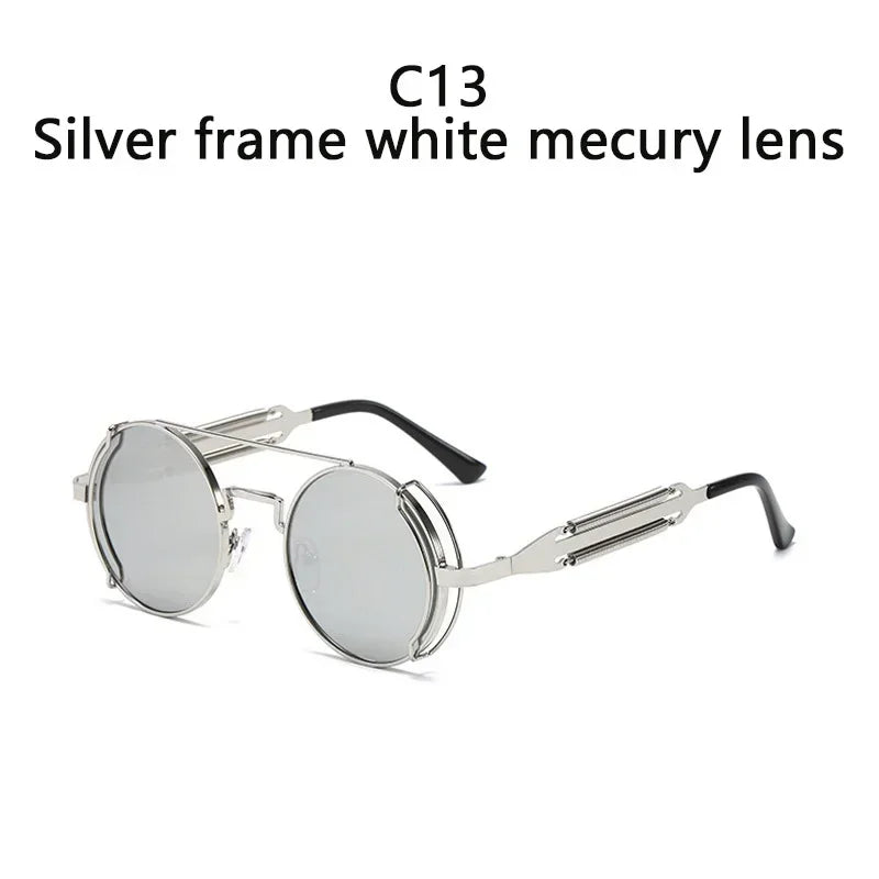 2022 New Metal Steampunk Sunglasses Men Women Fashion Round Glasses Bran age Sun Glasses High Quality Oculos de sol
