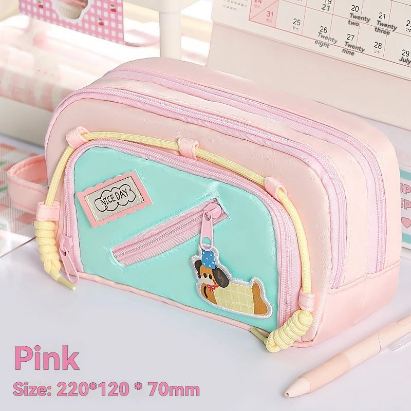 Dopamine Contrasting Dachshund Dog Large Capacity Pencil Bag Velcro High  Value Japanese Style New Stationery Box
