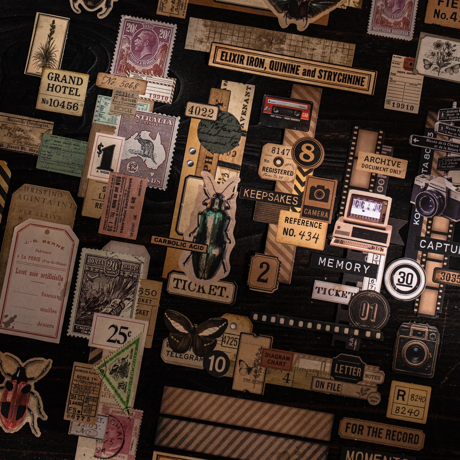 Retro Memories Series Vintage Butterfly Border Label Landscape Sticker Creative DIY Journal Material Collage Stationery