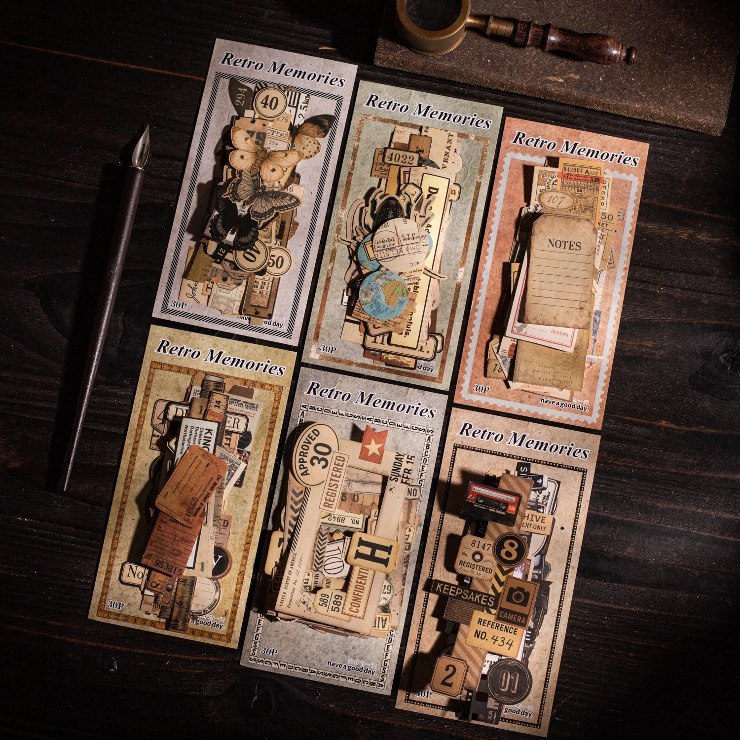 Retro Memories Series Vintage Butterfly Border Label Landscape Sticker Creative DIY Journal Material Collage Stationery