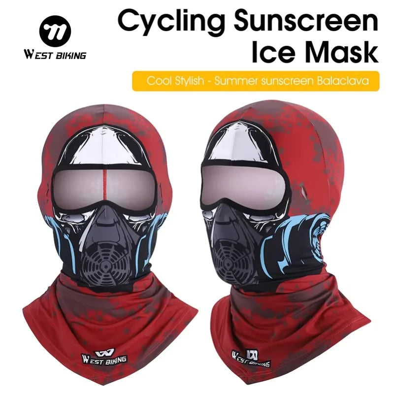 WEST BIKING 3D Skull Pattern Motorcycle Balaclava Summer UV Protection Cycing Caps For Men MTB Road Bike Full Face Ice Silk Mask