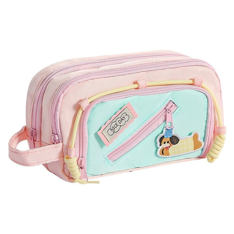 Dopamine Contrasting Dachshund Dog Large Capacity Pencil Bag Velcro High  Value Japanese Style New Stationery Box
