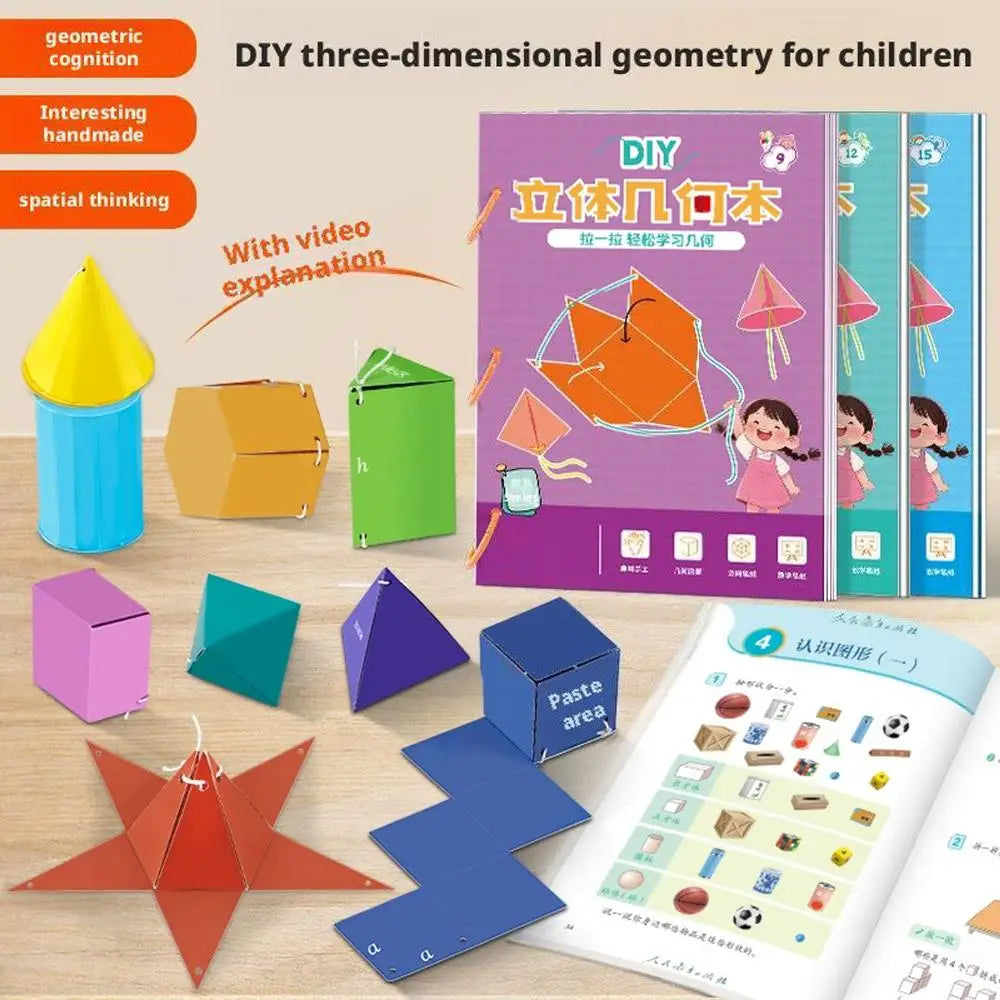 3D Geometry Quiet Book For Kids Montessori Educational Tracing Workbook Spatial Thinking Training DIY Math Learning Book