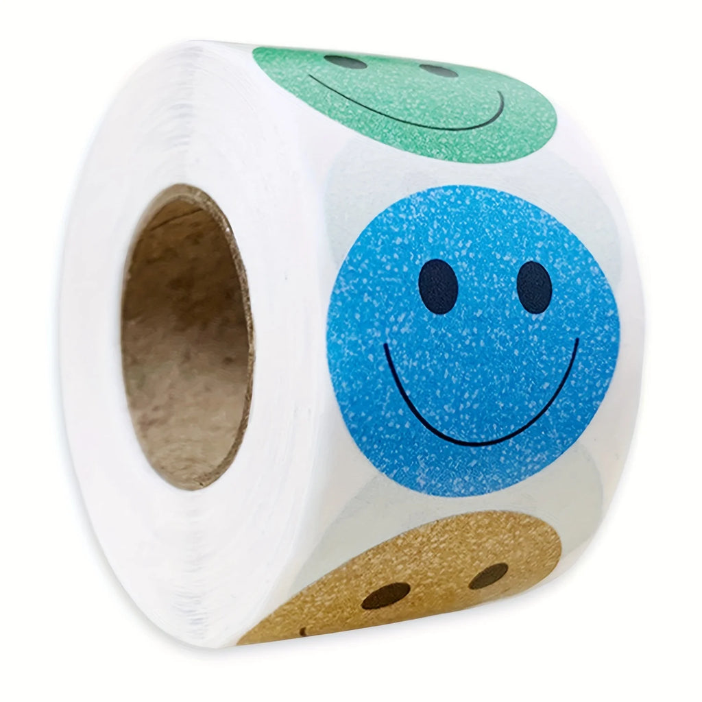 1 Roll of 500 Self-Adhesive Smiley Stickers, 10 Mixed Colors, Suitable for Reward Stickers, Classroom Supplies, Party Gifts, Etc