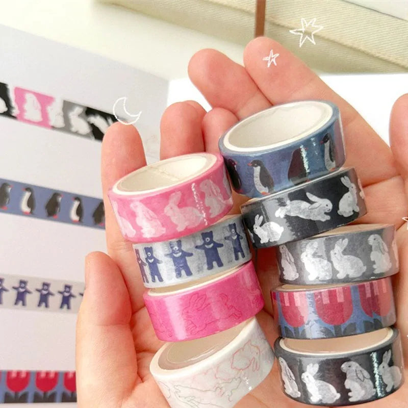 Korean Ins Cute Penguin Tapes DIY Washi  Cartoon Rabbit Paster Girls Phone Decoration Material Scrapbook Journal Creative Decals