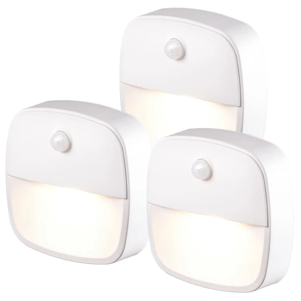 3pcs Motion Sensor Light Indoor LED Night Light Stick on Nightlight Lights for Cabinet Hallway Stair Bathroom Closet Bedroom