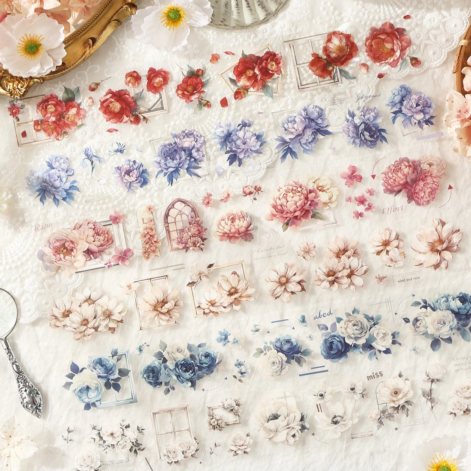 6sheets Plant Flower Decorative Sticker Large Size PET Hand Account Material Sticker Pack Scrapbook Diary Album Journal Planner