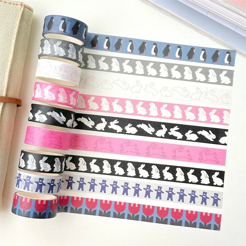 Korean Ins Cute Penguin Tapes DIY Washi  Cartoon Rabbit Paster Girls Phone Decoration Material Scrapbook Journal Creative Decals
