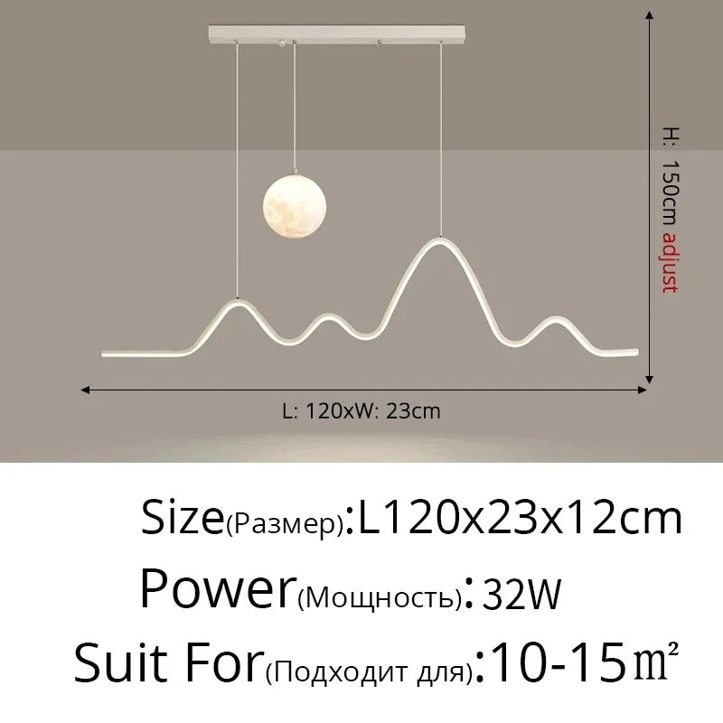 Modern Minimalist Restaurant Ceiling Chandelier Creative Wave Moon Kitchen Pendant Lamp Home Decor LED Bedroom Bar Hanging Light