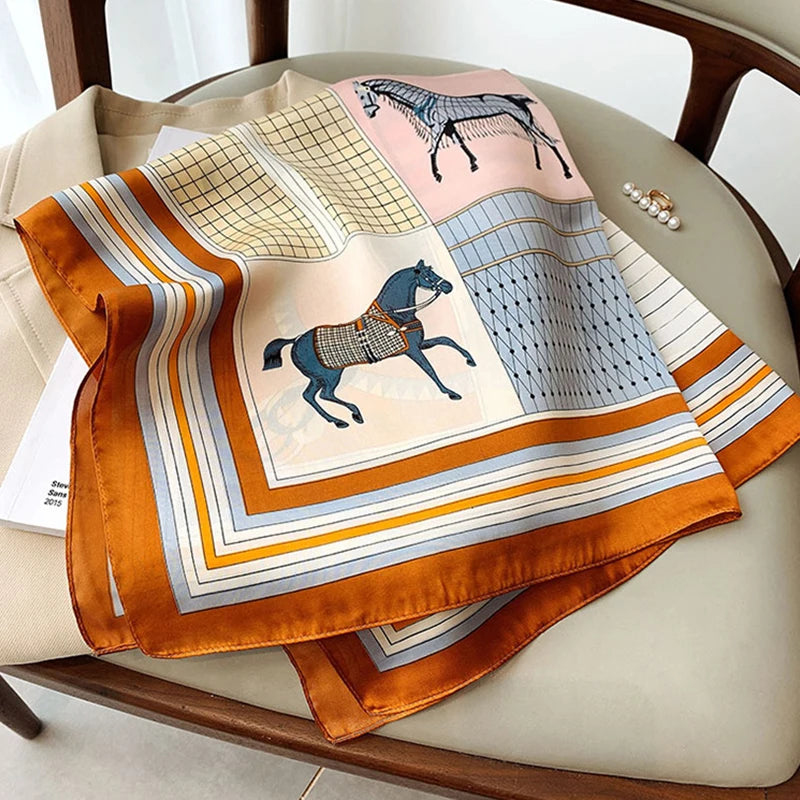 70*70cm Silk Square Scarf Women Handkerchief Printed Female Shawl Head Bandana Small Neck Muffler Silk Satin Hair Hijab Scarf
