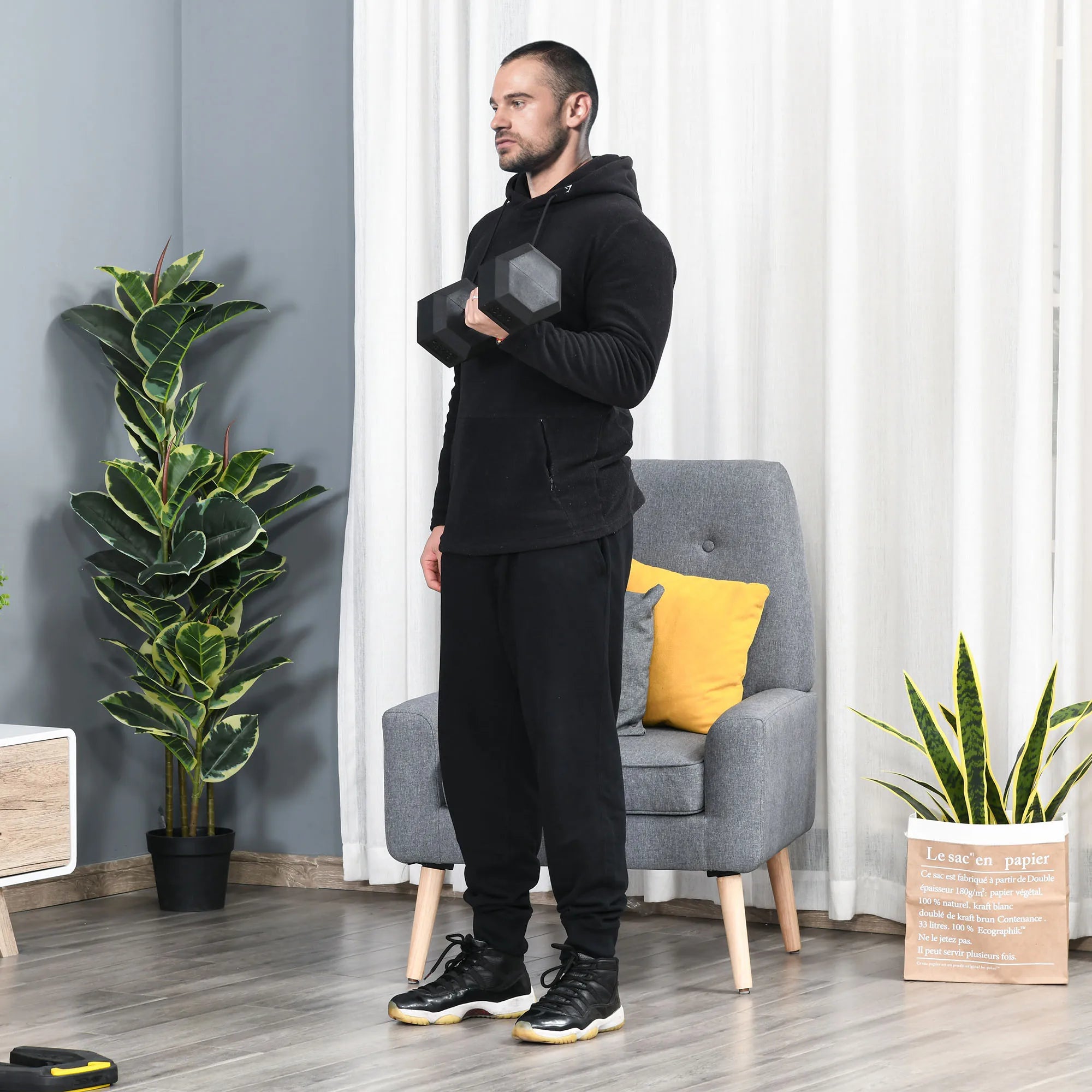 Homcom Hexagonal Dumbbell 15 kg with Black and Silver Metal Connecting Bar