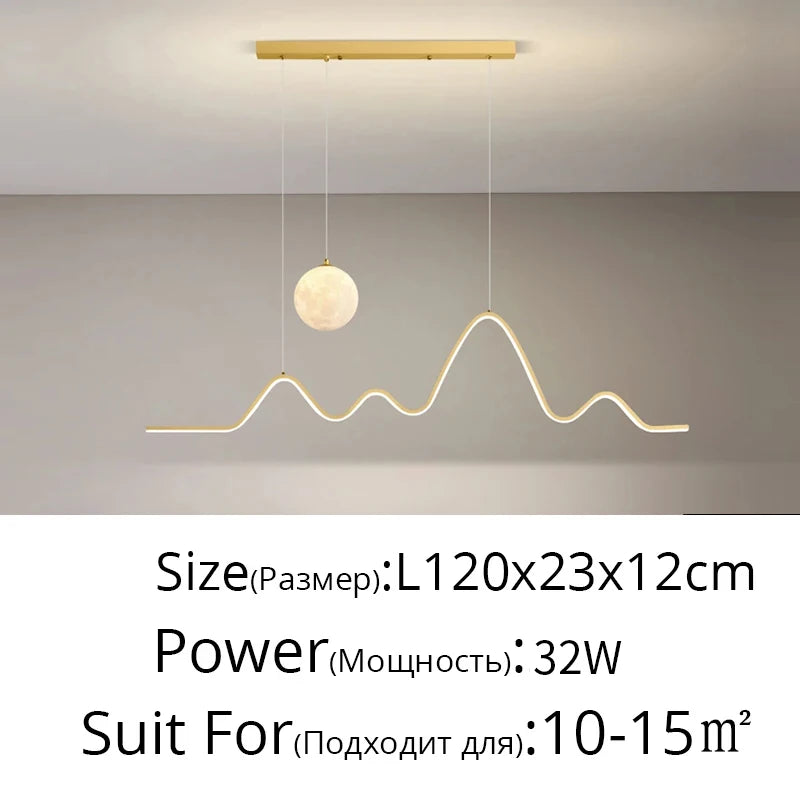 Modern Minimalist Restaurant Ceiling Chandelier Creative Wave Moon Kitchen Pendant Lamp Home Decor LED Bedroom Bar Hanging Light