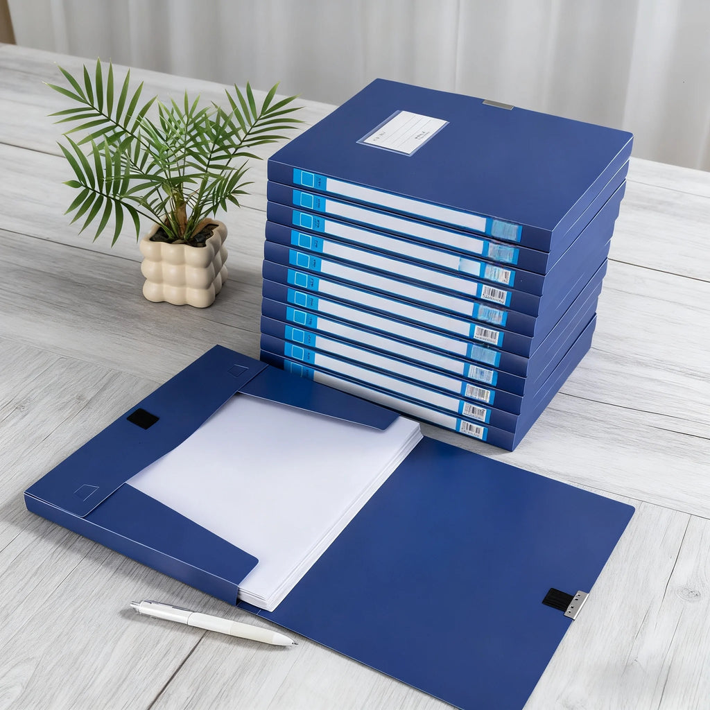 A4 File Folder File Box with Adhesive Closure, Thickened Plastic Document Box, Storage Bag, Office Supplies, A4 Organizer Box, Foldable Document Holder