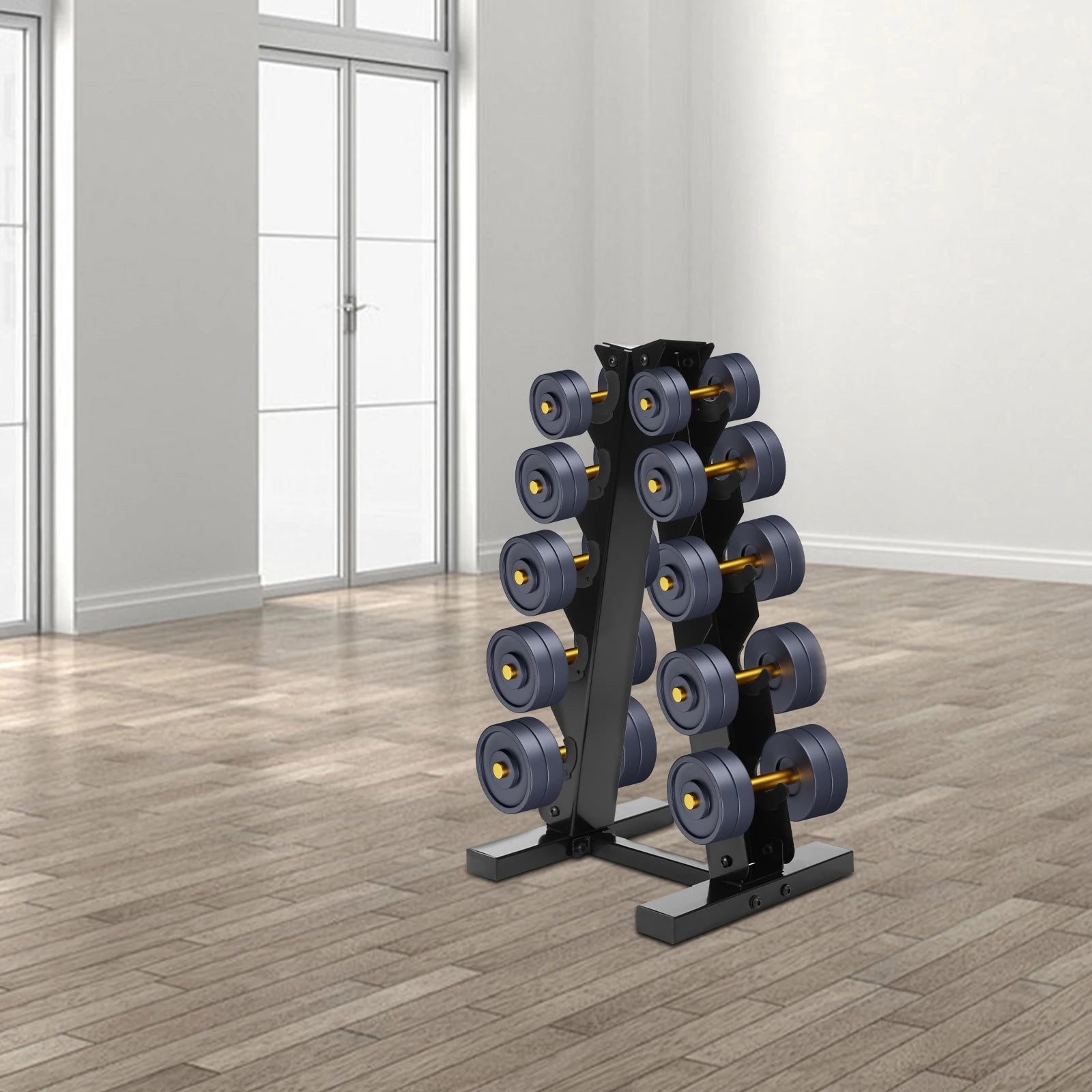 5-Tier Dumbbell Rack A-Frame Steel Dumbbell Holder Accommodate 5 Pairs Dumbbells 100kg Load-bearing Capacity for Home Gym
