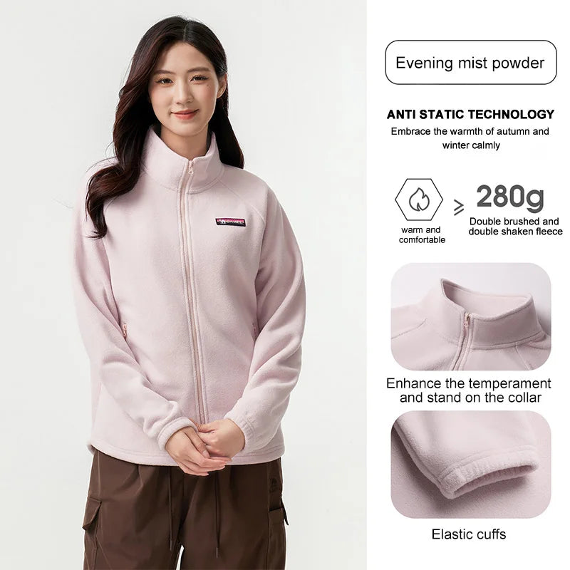 GOLDEN CAMEL Outdoor Fleece Jacket for Women Men Double-sided Polar Fleece Warm Anti-static Stand-up Collar Windproof Coat Liner
