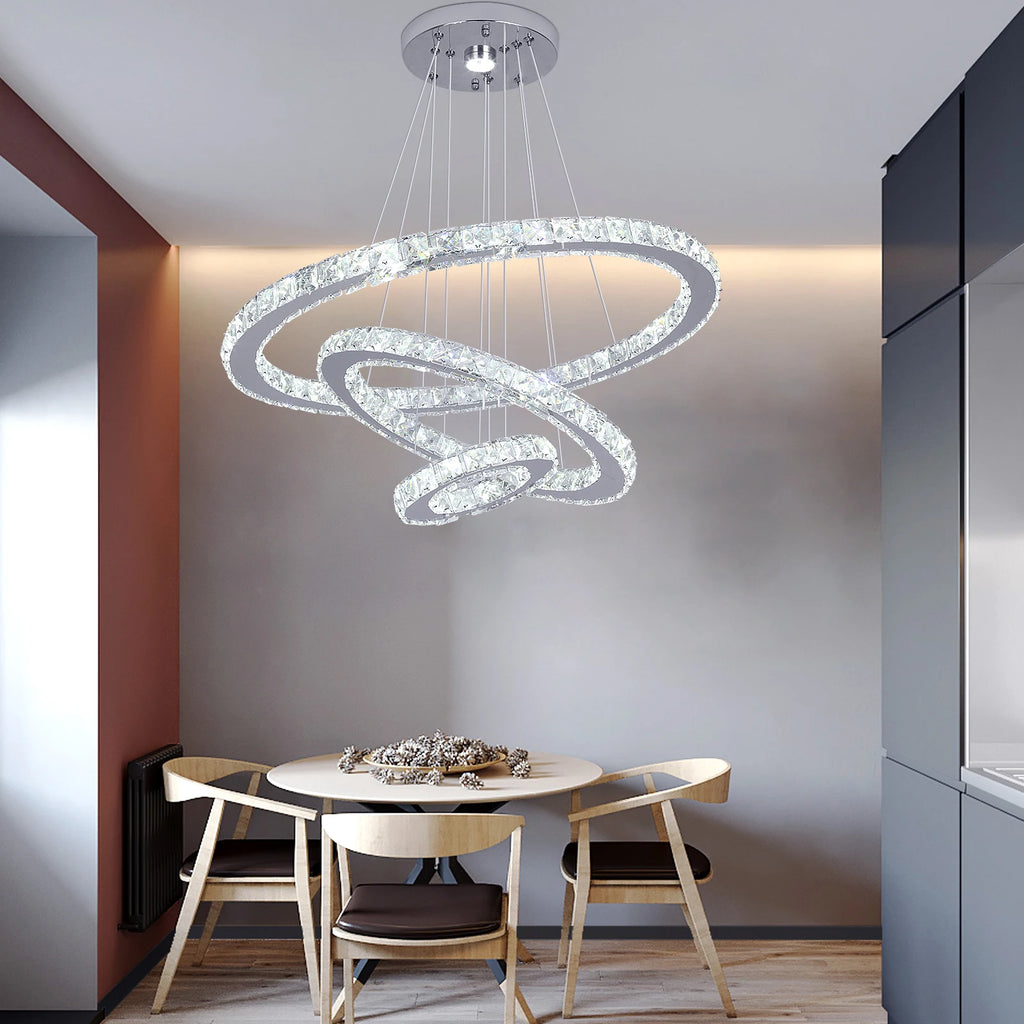 Crystal Ceiling Chandelier 3 Rings Hanging Chandelier In The Living Room Home Decoration Luxury Kitchen Light Led Lighting