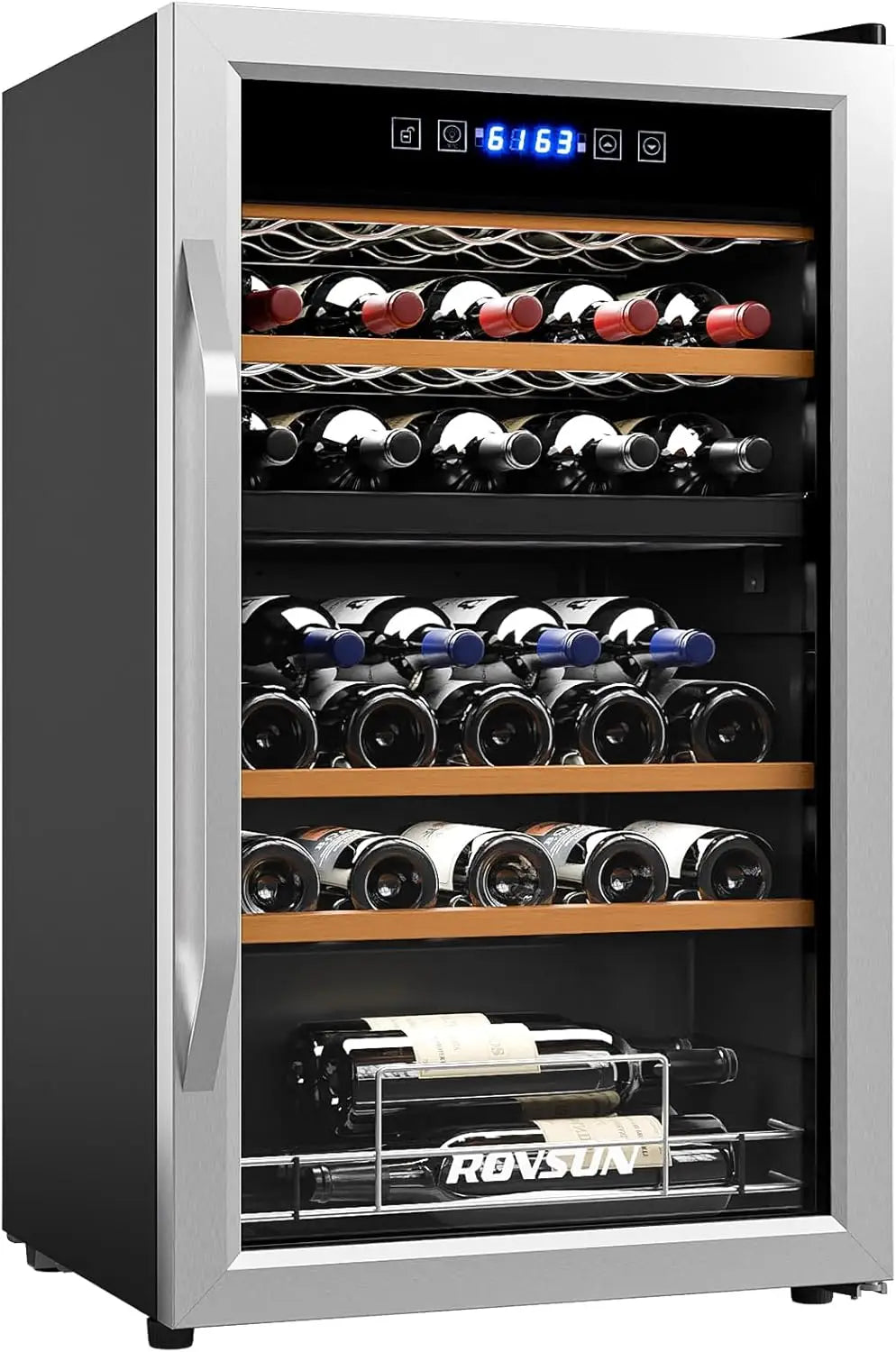 33 Bottle Wine Fridge, Dual Zone Wine and Beverage Refrigerator with Independent Temp & LED Control Panel, Freestanding