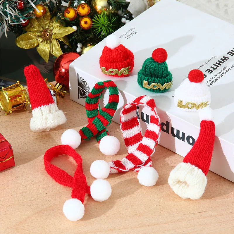 10PCS/set Mini Knit Hat Mini Christmas Scarf Set Knitting Craft Doll Hats DIY Jewelry Making Hair Decoration Accessories Crafts