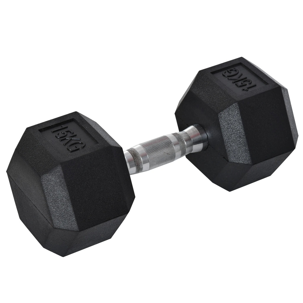 Homcom Hexagonal Dumbbell 15 kg with Black and Silver Metal Connecting Bar