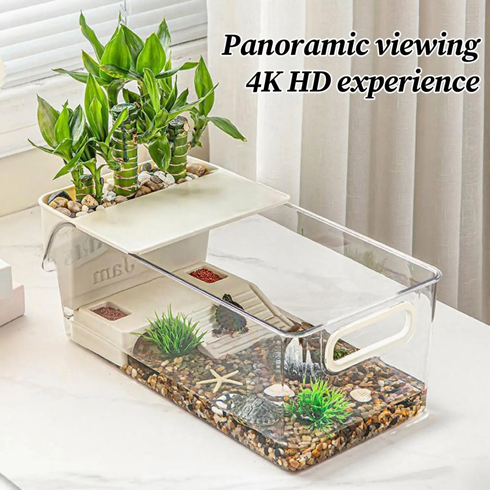 Turtle Aquarium Multi-functional Aquarium Transparent Terrarium for Crayfish Hermit Crabs Frog Reptile Tortoise Habitat Basking