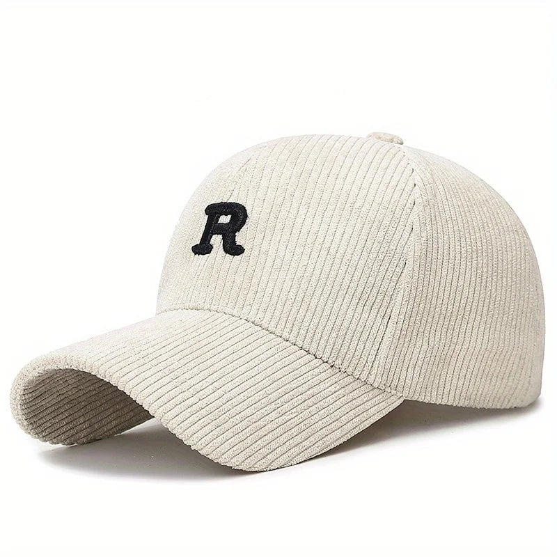 New minimalist three-dimensional letter R solid color striped baseball cap with adjustable fashion hat
