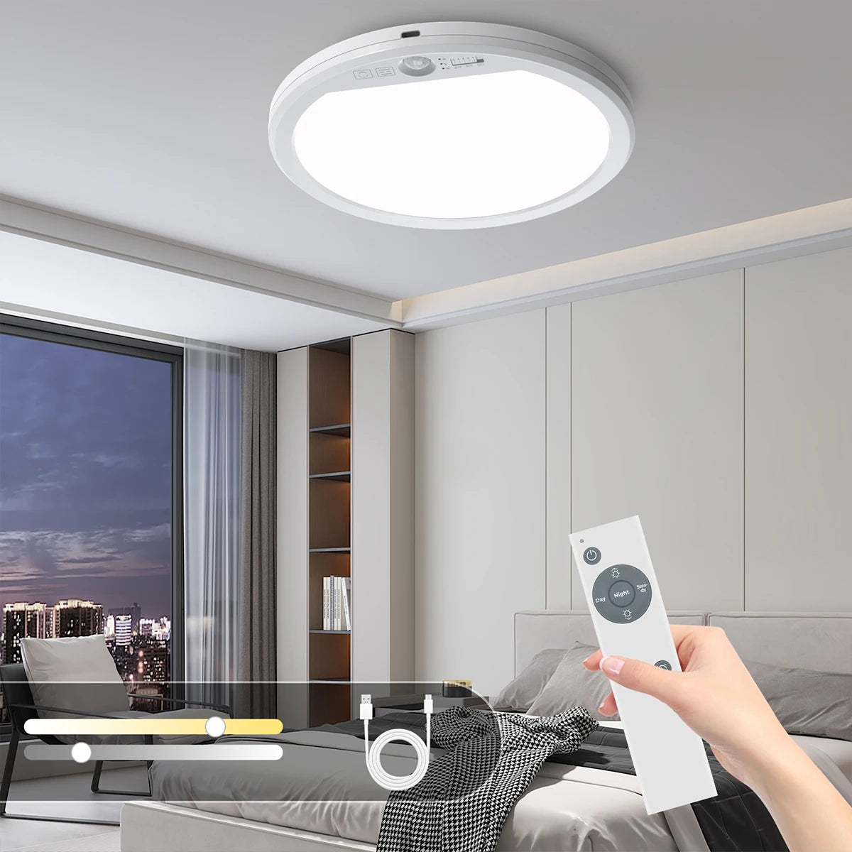 Ceiling Light withMotion sensor, 3 Color Modes(6500K/3000K/4500K),5000mAhRechargeable Battery, Remote Control for Closet