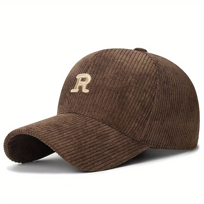 New minimalist three-dimensional letter R solid color striped baseball cap with adjustable fashion hat