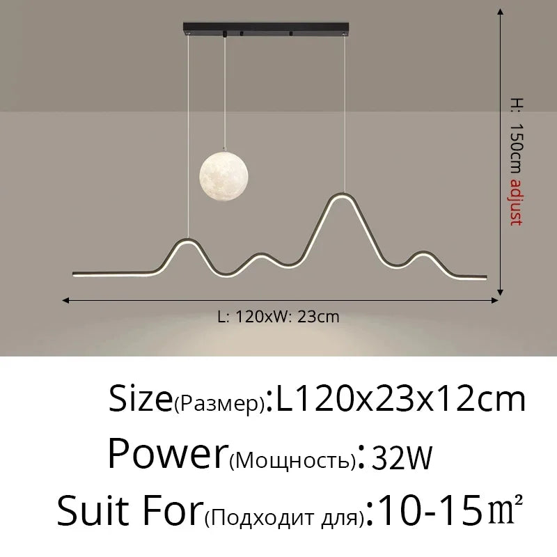 Modern Minimalist Restaurant Ceiling Chandelier Creative Wave Moon Kitchen Pendant Lamp Home Decor LED Bedroom Bar Hanging Light