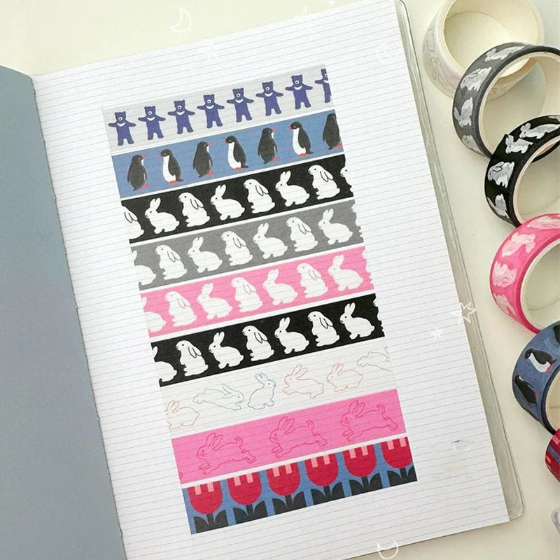 Korean Ins Cute Penguin Tapes DIY Washi  Cartoon Rabbit Paster Girls Phone Decoration Material Scrapbook Journal Creative Decals