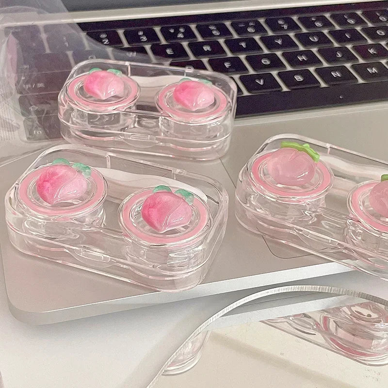 Pink Peach Clear Visible Contact Len Case NoScrew Lid Contact Lens Organizer Colored Contacts Lens Case Travel Organizer 2025New
