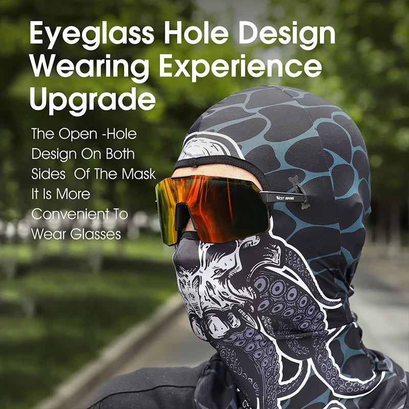 WEST BIKING 3D Skull Pattern Motorcycle Balaclava Summer UV Protection Cycing Caps For Men MTB Road Bike Full Face Ice Silk Mask