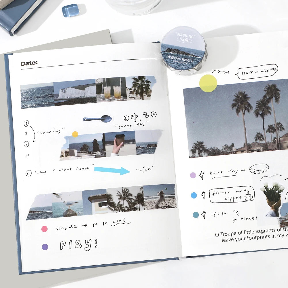 2 Roll Washi Paper Tape Ins Style Daily Life Sharing Pattern Diary Tape Creative Phone Case Storage Box Photo Decorative