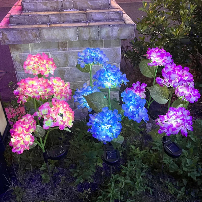 Hydrangea Flowers Lawn Light Garden Stakes Ground Lights Outdoor Decor Lamp Pathway Waterproof  Pond Floral Solar Powered Light