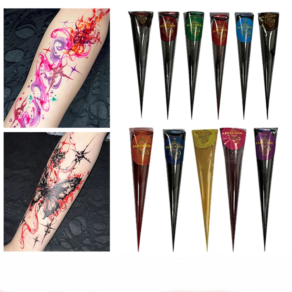 Temporary Tattoo Multicolor Body Paint Henna Cones Easy To Clean Art Cream For Body Art Diy Paint Costume Event