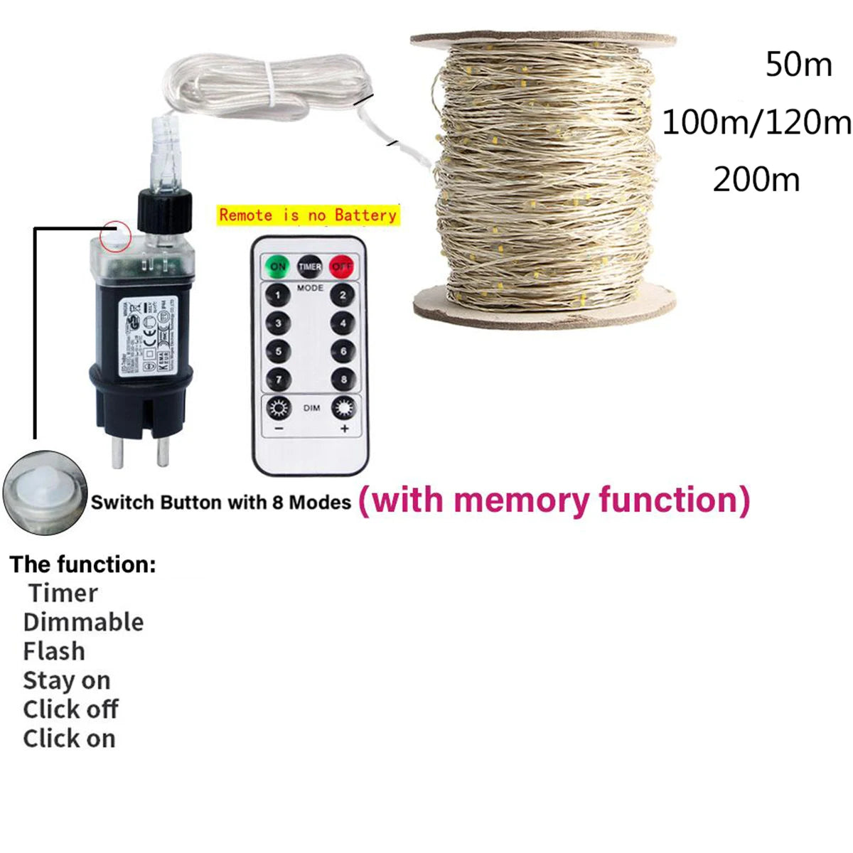 50M-200M Outdoor String Lights Christmas Fairy Lights Garland LED For New Year Wedding Party Terrace Camping Tree Decoration