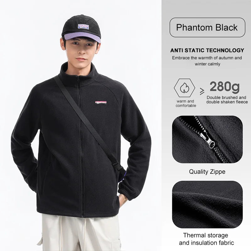 GOLDEN CAMEL Outdoor Fleece Jacket for Women Men Double-sided Polar Fleece Warm Anti-static Stand-up Collar Windproof Coat Liner