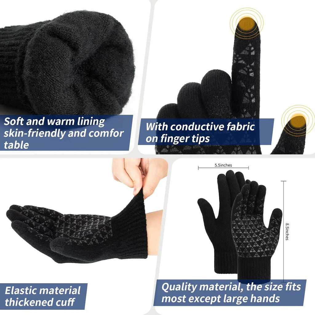 Winter Knitted Gloves Thermal Windproof Plush Warm Touchscreen Non Slip Bicycle Motorcycle Outdoor Sport Gloves