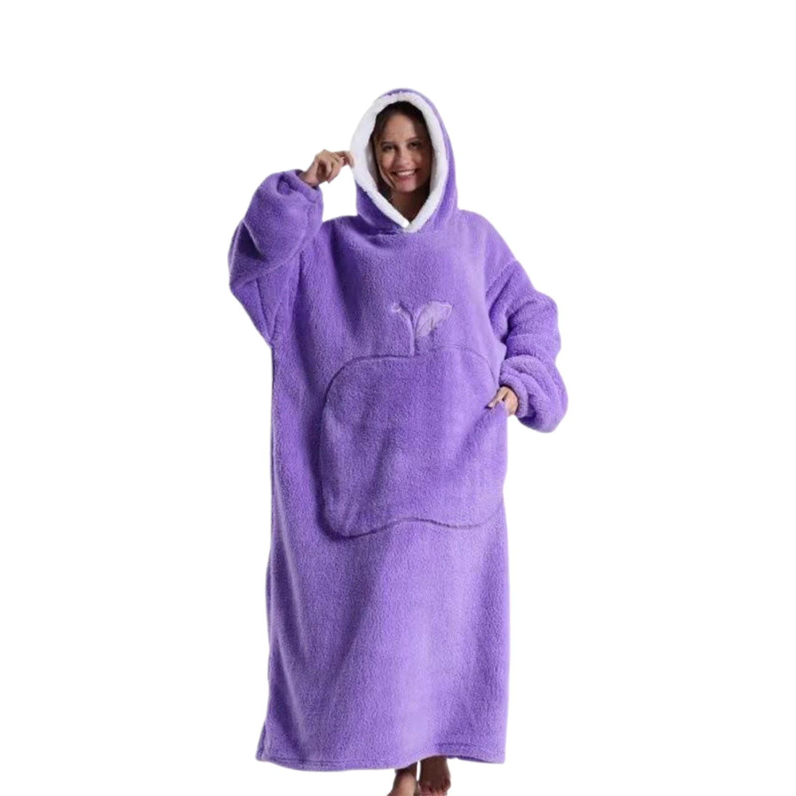 Extra Long Wearable Blankets Winter Flannel Hooded Blanket with Full Sleeves Men Women Cozy Soft Throw Adult TV Blanket