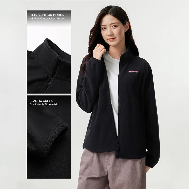 GOLDEN CAMEL Outdoor Fleece Jacket for Women Men Double-sided Polar Fleece Warm Anti-static Stand-up Collar Windproof Coat Liner