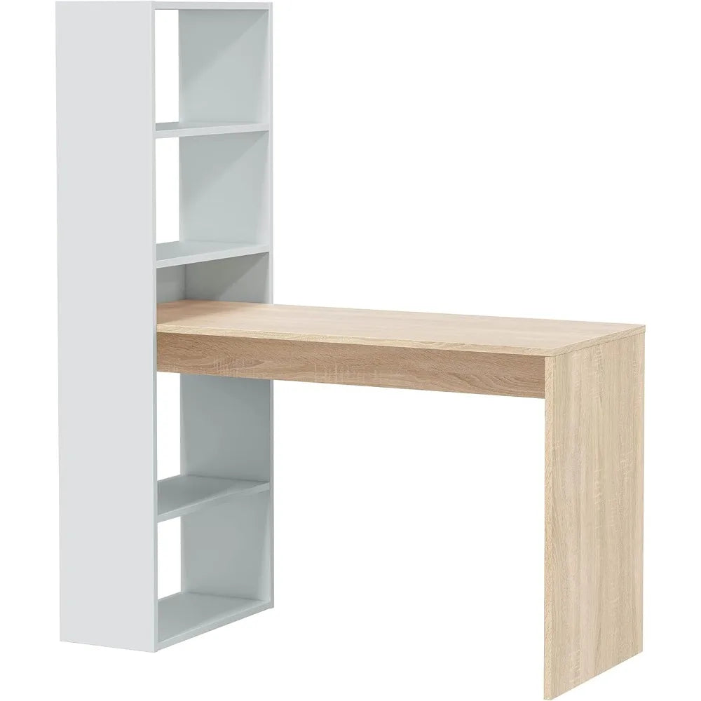 Desk with Reversible Shelf, Computer Table, Artik White and Canadian Oak, Duplo Model, Dimensions: 120 cm (W) x 53 c