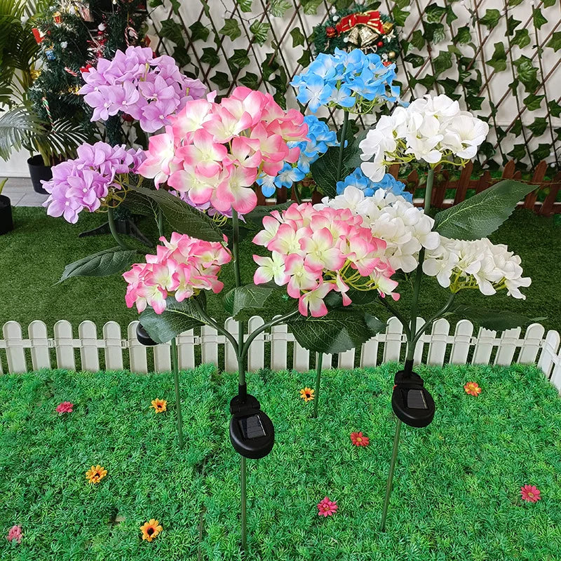 Hydrangea Flowers Lawn Light Garden Stakes Ground Lights Outdoor Decor Lamp Pathway Waterproof  Pond Floral Solar Powered Light