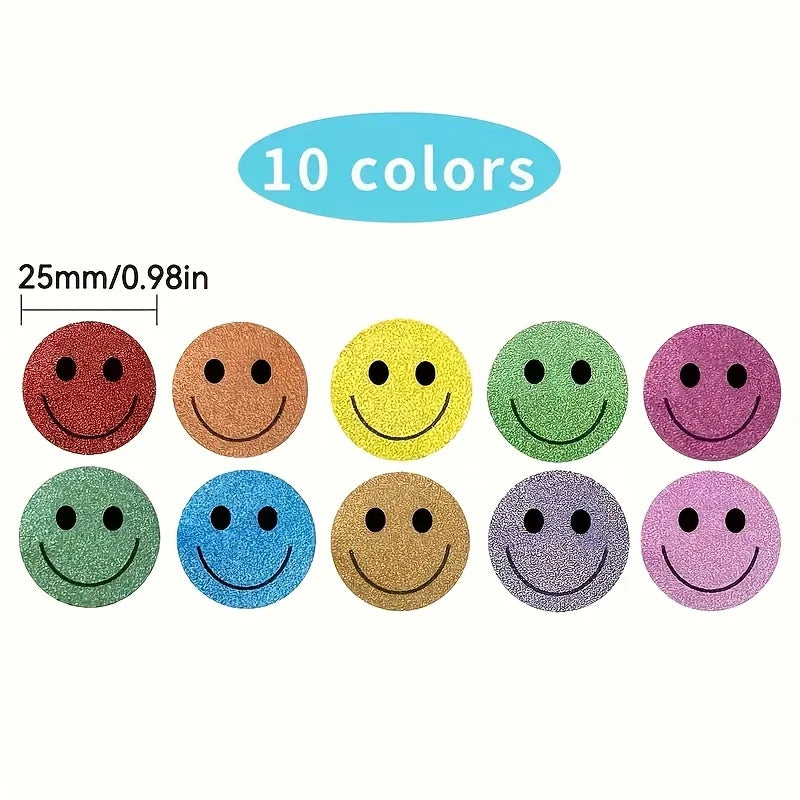 1 Roll of 500 Self-Adhesive Smiley Stickers, 10 Mixed Colors, Suitable for Reward Stickers, Classroom Supplies, Party Gifts, Etc