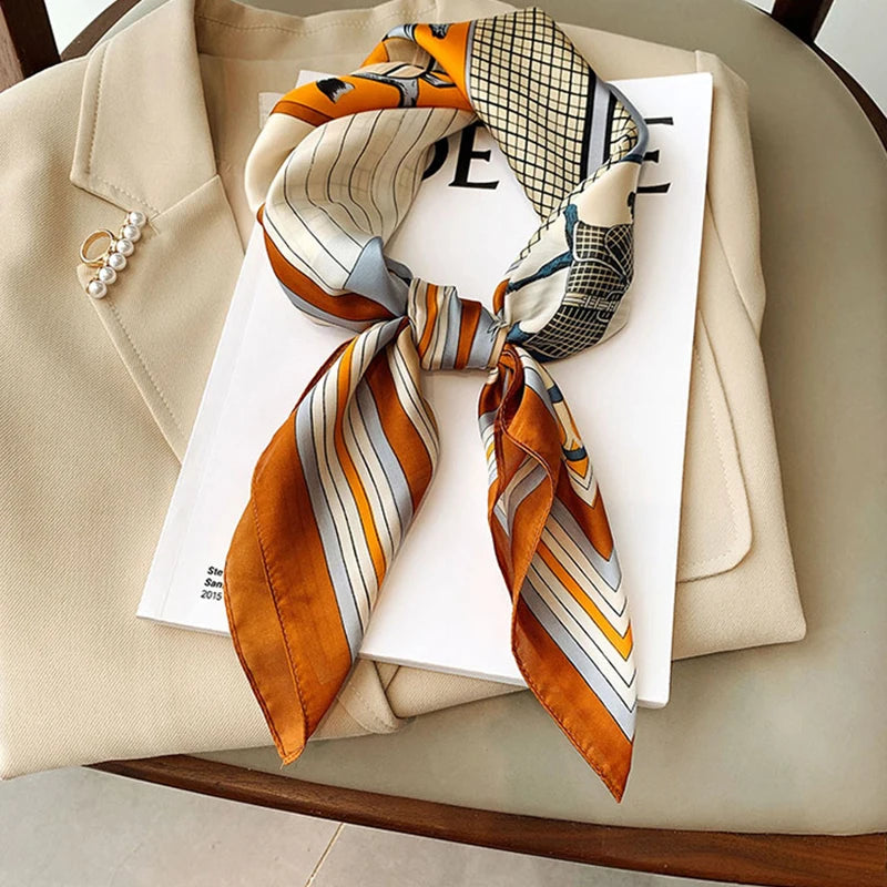 70*70cm Silk Square Scarf Women Handkerchief Printed Female Shawl Head Bandana Small Neck Muffler Silk Satin Hair Hijab Scarf
