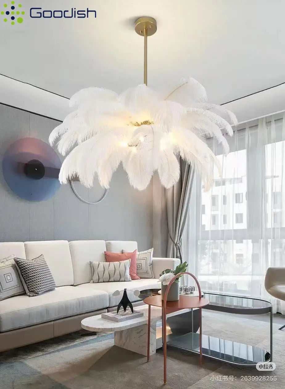 Ostrich Feather Modern Nordic  Pendant Lights LED Hanging Lamps for Living Dining Room Girl's Bedroom Home Decoration Chandelier