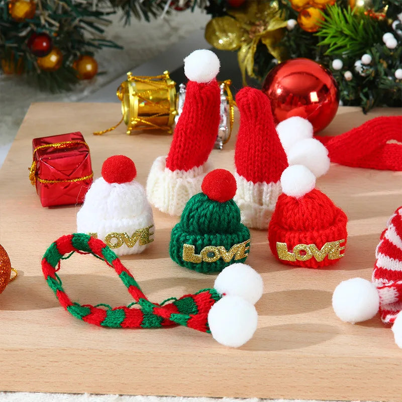 10PCS/set Mini Knit Hat Mini Christmas Scarf Set Knitting Craft Doll Hats DIY Jewelry Making Hair Decoration Accessories Crafts