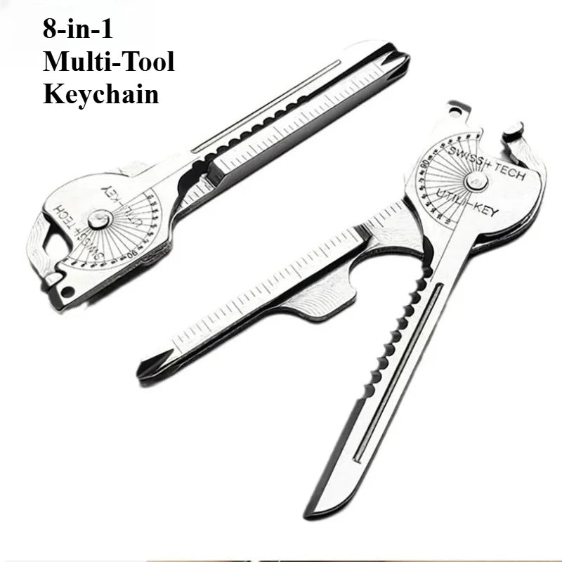 8-in-1 Multi-Tool Keychain for Camping & Survival | Folding Screwdriver, Bottle Opener | Compact Outdoor Utility Pliers with Key