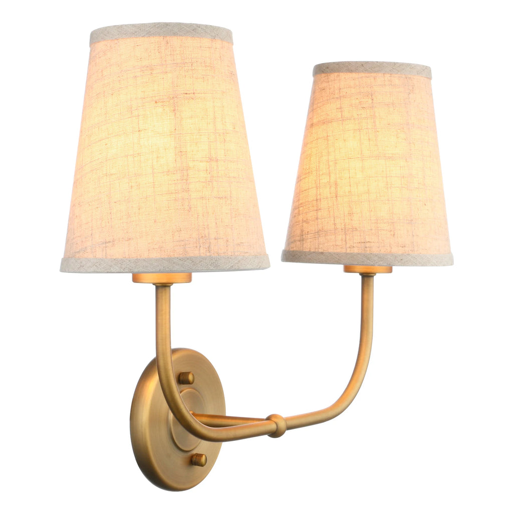 Permo Vintage Double Sconce Antique 2-Lights with Flared Funnel Linen Beige Fabric Shade