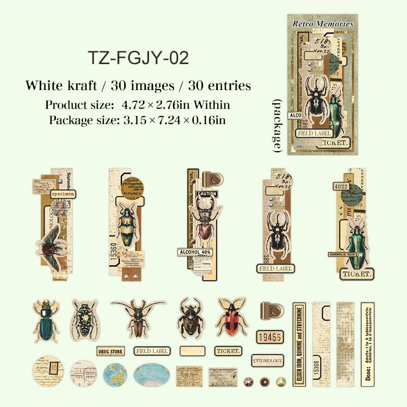 Retro Memories Series Vintage Butterfly Border Label Landscape Sticker Creative DIY Journal Material Collage Stationery