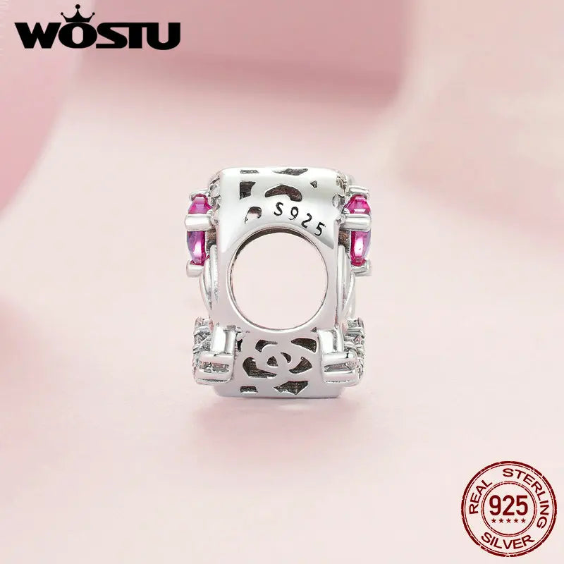 WOSTU 925 Sterling Silver Heart Shape Charms Growth Hanging Bead Red CZ Love Affinity Pendant For Original Jewelry Thanksgiving